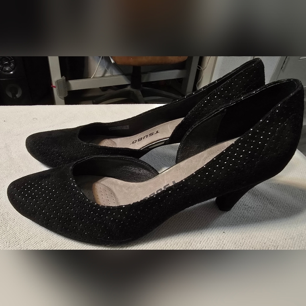 TSUBO Black Perforated D'Orsay Pump High Heel Shoes Style #F29013L US 9 or EU 40